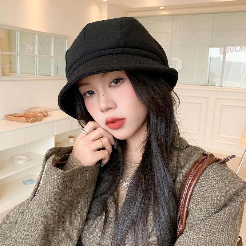 Autumn and winter hat women's big head circumference shows face small octagonal hat advanced temperament bucket hat versatile basin hat