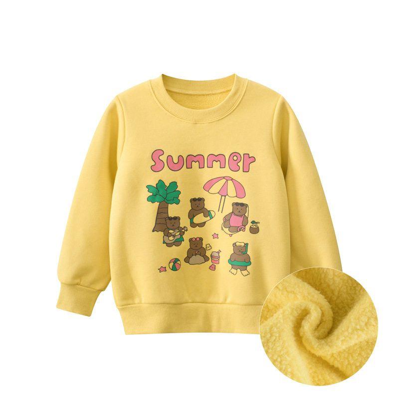 27home Children s Clothing Children s Fleece-Lined Sweater Autumn and Winter Girl Fleece Bear Clothes Baby Girl Pullover Tops H2040 Medium Yellow 90