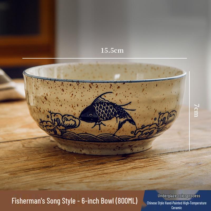 Unterglasur Keramik Reis- & Suppenschüssel Set mit Essstäbchen - Chinesischer Nationalstil Geschirr für Zuhause & Restaurants