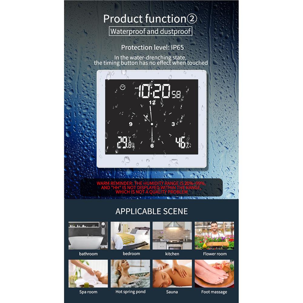 Digital Clock Temperature and Humidity Display Waterproof Wall Clock Indoor Thermometer with LCD