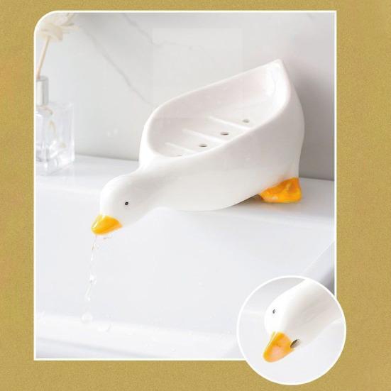 Duck-Shaped Soap Box Non-Slip Design Self-draining Easy to Clean Universal Soap Holder Bathroom Decoration
