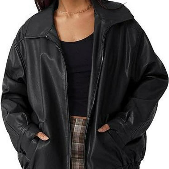 

Women s Plus Size Oversized Faux Leather Biker Jacket L