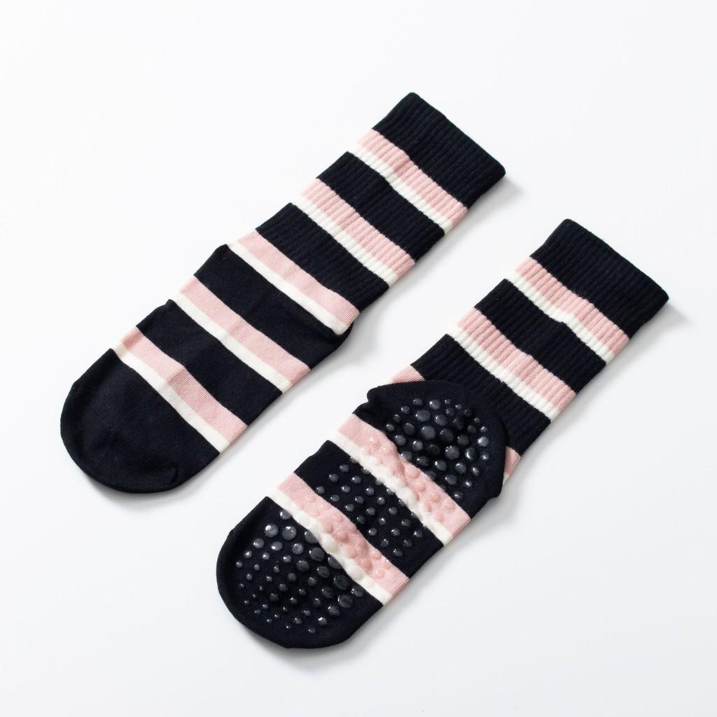 Striped Yoga Calf Socks for Women Autumn Mid Tube Anti Slip Pilates Socks Large Body Elastic Tight Binding Design