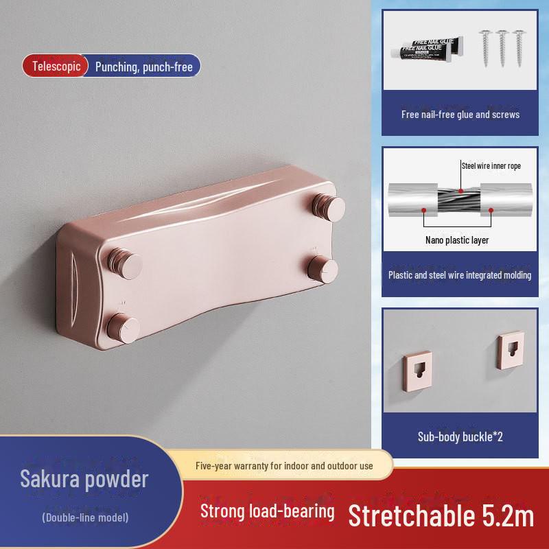 "Wall-Mounted Stainless Steel Double Clothes Drying Rope for Hotel Balcony or Bathroom"