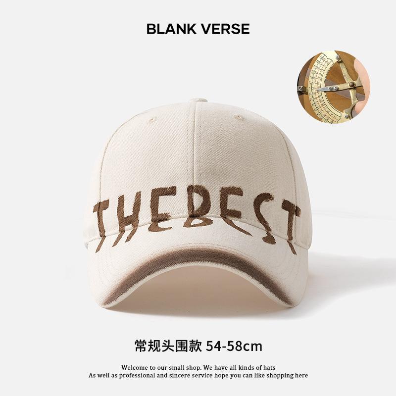 Retro Buchstaben graue Baseballkappe Damen breite Krempe Gesicht klein zeigende Kappe vielseitiger Hut für großen Kopfumfang