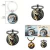 Dog Pattern Glass Pendant Keyring With Vintage Finish Ideal For Gifts