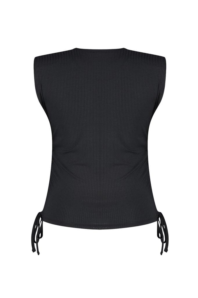 Women's Style Plus Size Black Side Gathered Padded Knitted Crop Blouse