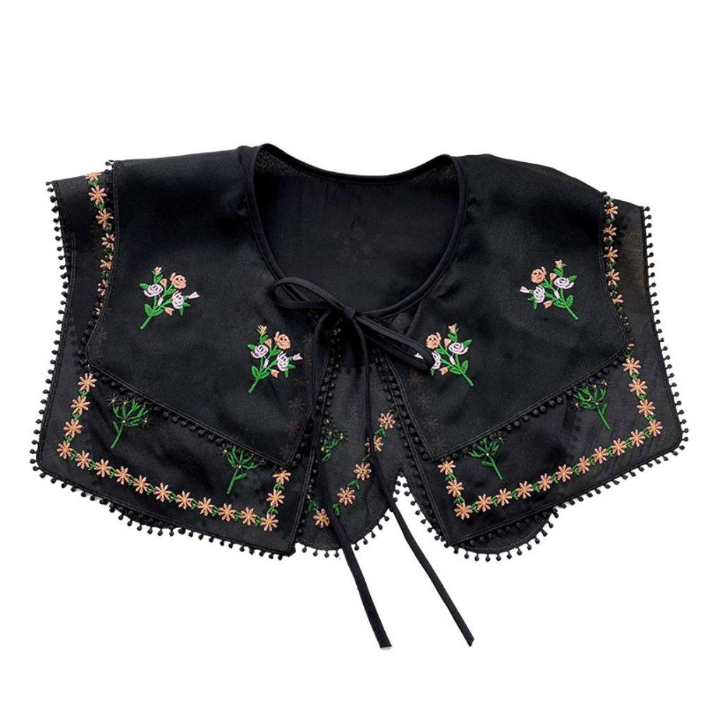 Countryside Style Embroidered Floral Fake Collar Embroidery Doll Lapel  Scarf Accessories