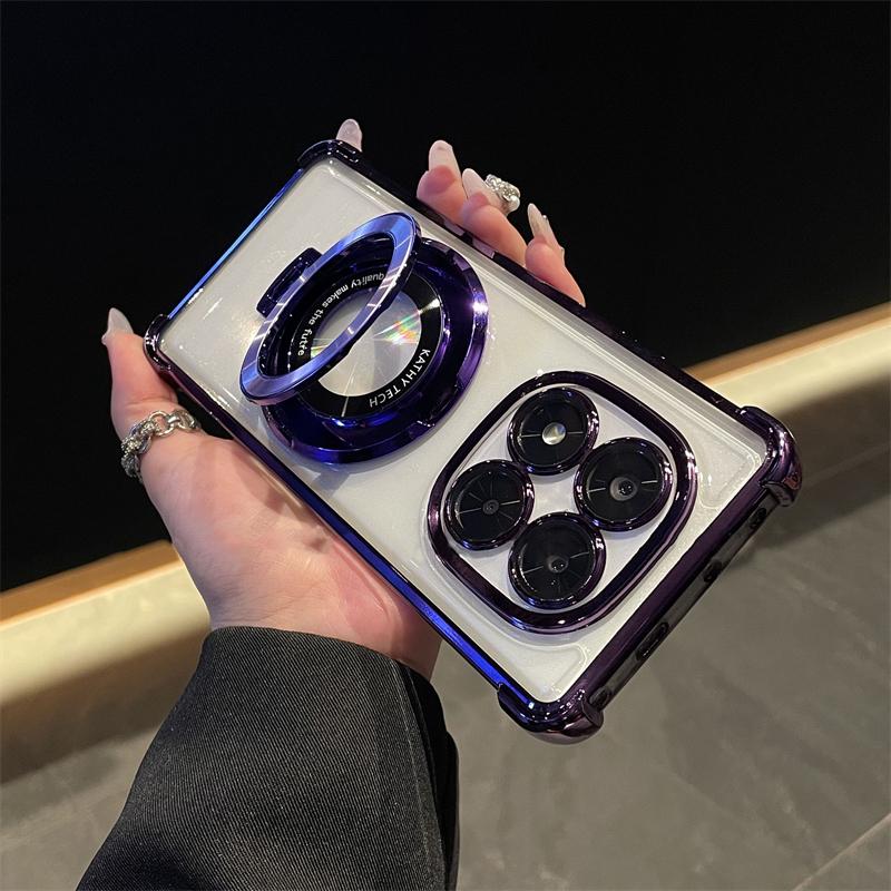For Redmi Note 14 Pro 5G Phone Case Luxury Plating Stand Shockproof Clear Cover For Redmi Note 15 14 13 11S 14C 13C 12C Capa