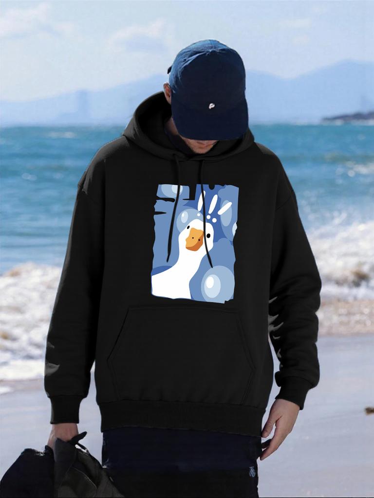 Surprised Goose Printing Mens Hoody Comfortable Pocket Hoodies Autumn All-Match Streetwear Fleece Oversized Man Clothing