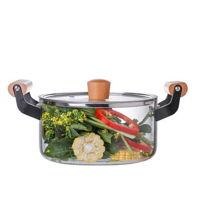 ZISIZ High Borosilicate Glass Stew Pot with Wooden Handles