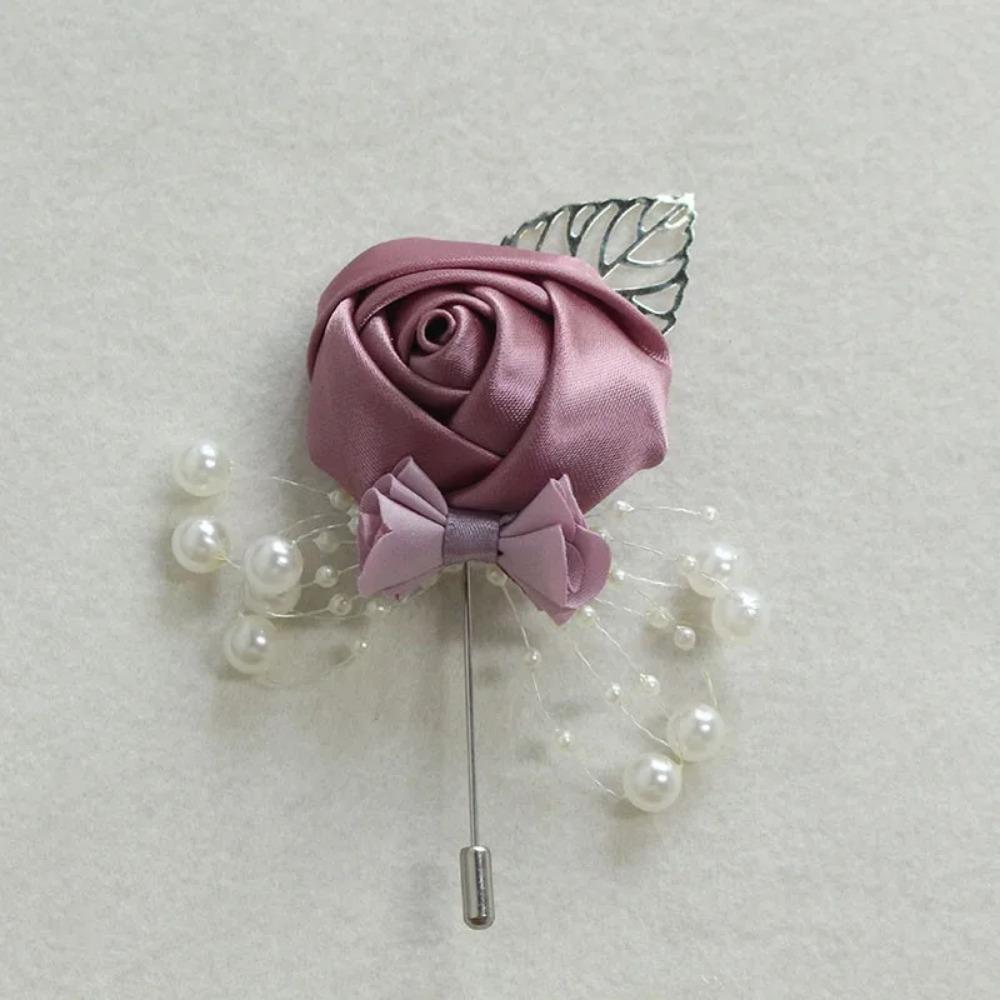 YO CHO Wedding Corsages Flower Groom Boutonniere Purple Silk Rose Man Brooches Wedding Bridesmaids Bracelet Wrist Corsage Flower