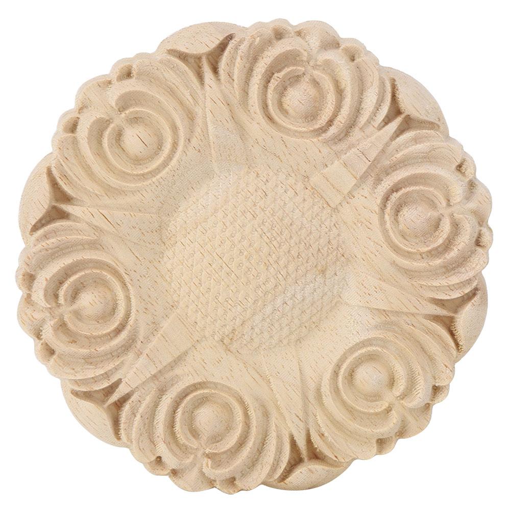 4 Pièces Applique Sculpture sur Bois, Motif Sculpté Exquis Européen Décoration de Maison, avec Matériau Bois de Caoutchouc Naturel, pour Armoire Fenêtre Miroir Porte