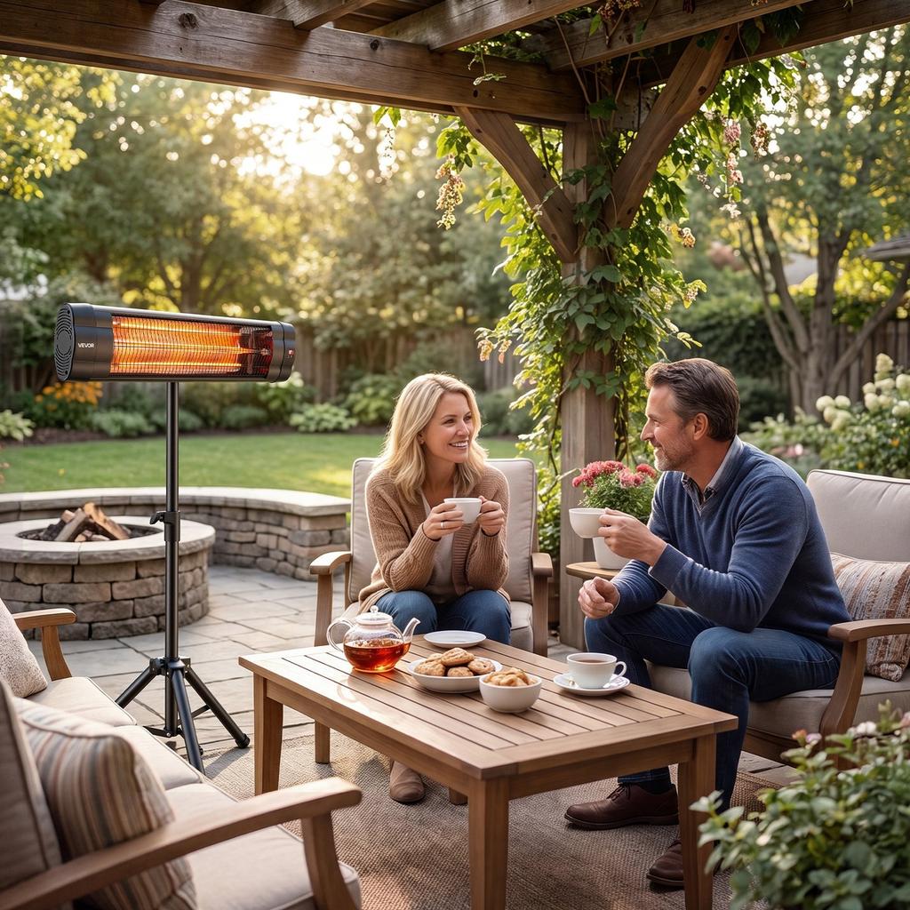 Infrared Heater 2500W Electric Space Heater with Tripod Remote Black, 3 Heat Settings, Panel Control, 24-Hour Timer, Premium PP Material, Even Warmth
