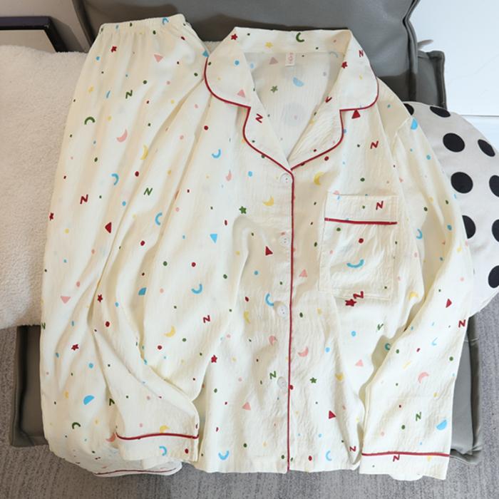 Nuovo Set Pigiama Autunnale da Donna Casual Cotone Sintetico Dolce Pigiama da Donna Maniche Lunghe Nightwear Sleepwear Pijamas Coreani per Ragazza