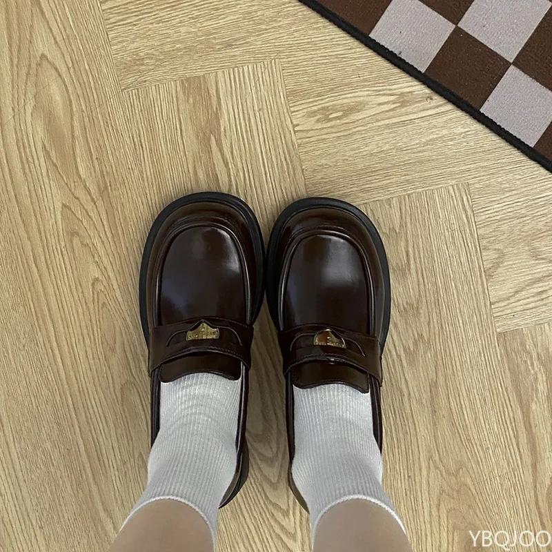 Fashion Spring Autumn Women's Loafers Retro Fashion Brown Height Increasing Anti Slip Pumps British Banquet Matching High Heels 2025