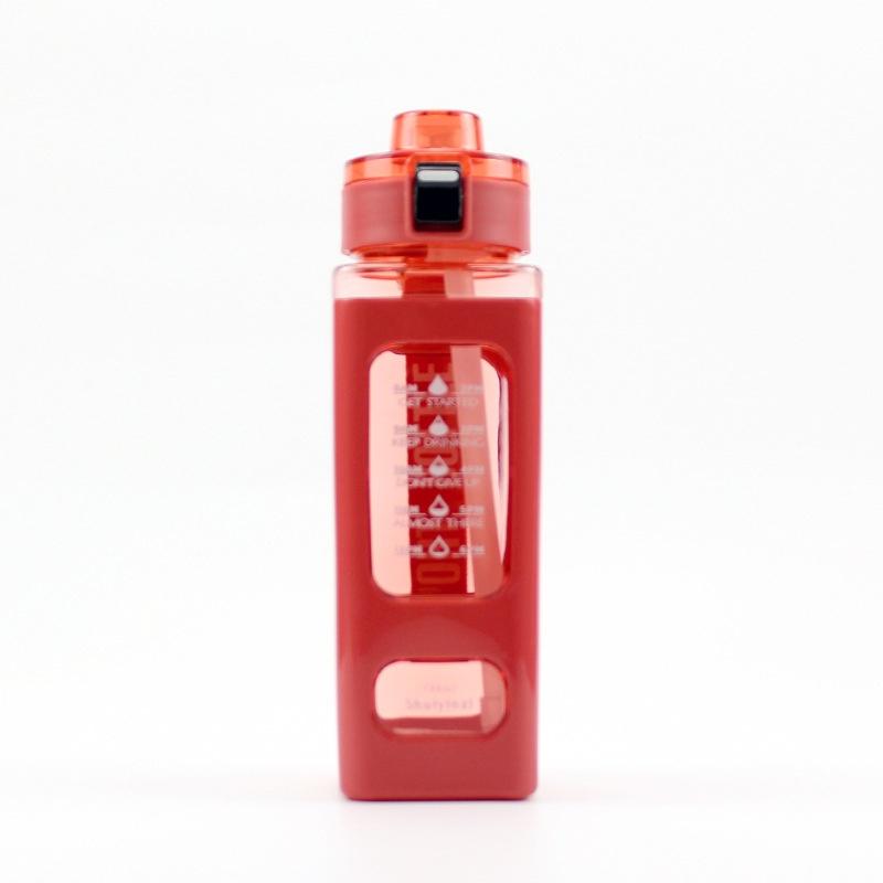 Square Plastic Water Bottle With Handle, Modern Simple Style, Portable Sports Bottle With Straw, 700ml