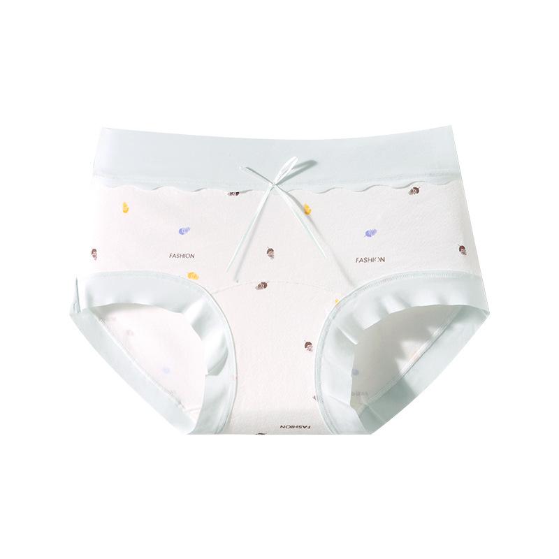 Women's Spring and Summer Print Cotton Antibacterial Extension Crotch Naked Sense Stretchless Briefs