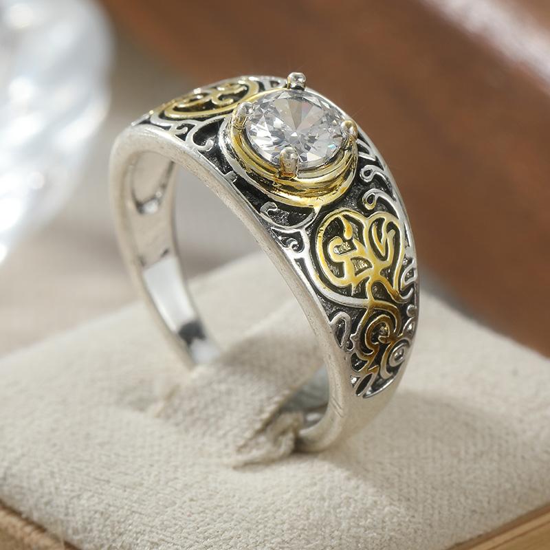 Mode Einfach Inlay Geometrie Synthetischer Zirkonia Ausgehöhlt Ring Damen Vintage Design Party Täglich Vielseitig Schmuck Zubehör 9&Silver Plated
