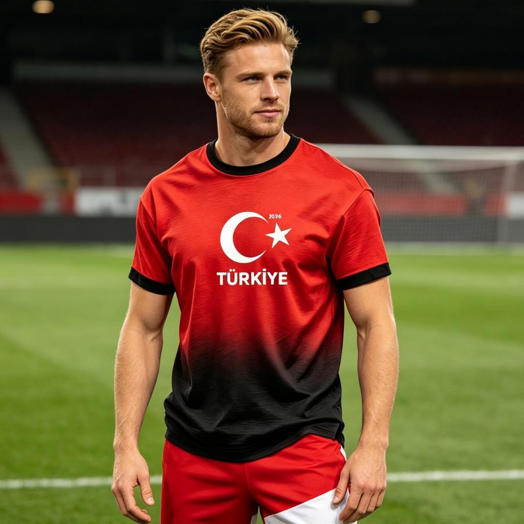 Men's Casual Crew Neck Short Sleeve Pullover T-Shirt Football Fan Top Turkey National Team Inspired Design Comfortable Fit