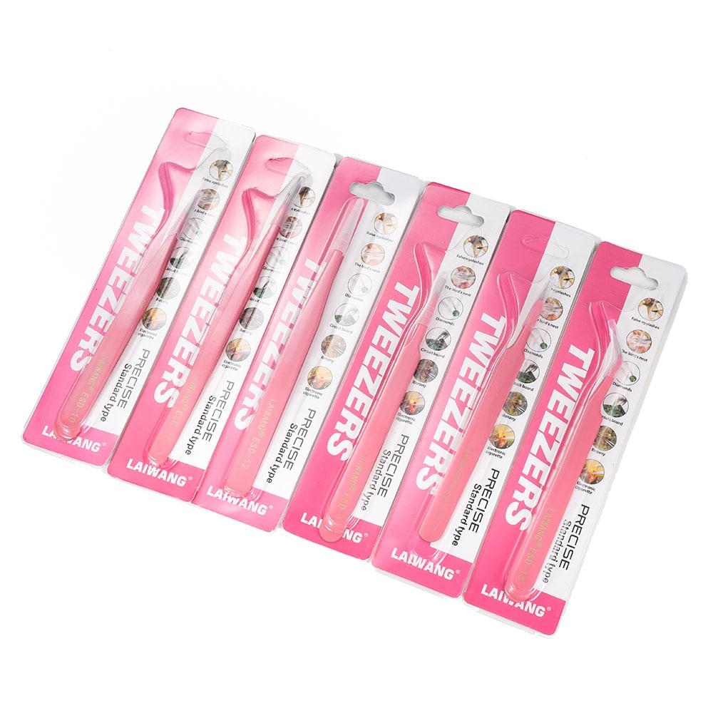1pc Excellent Quality Pink Stainless Steel Anti-static Industrial Cross Tweezers Beads Rhinestone Tweezer Jewelry Finddings Tool