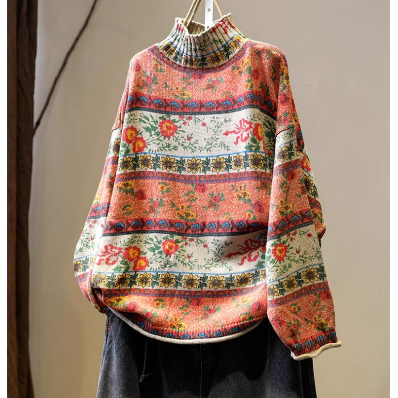 

Осень и Зима Пуловер Базовый Вязаная Пряжа Ретро Принт Полувысокий Воротник Хлопковый Свитер Женский Свободный Большого Размера L бежевый