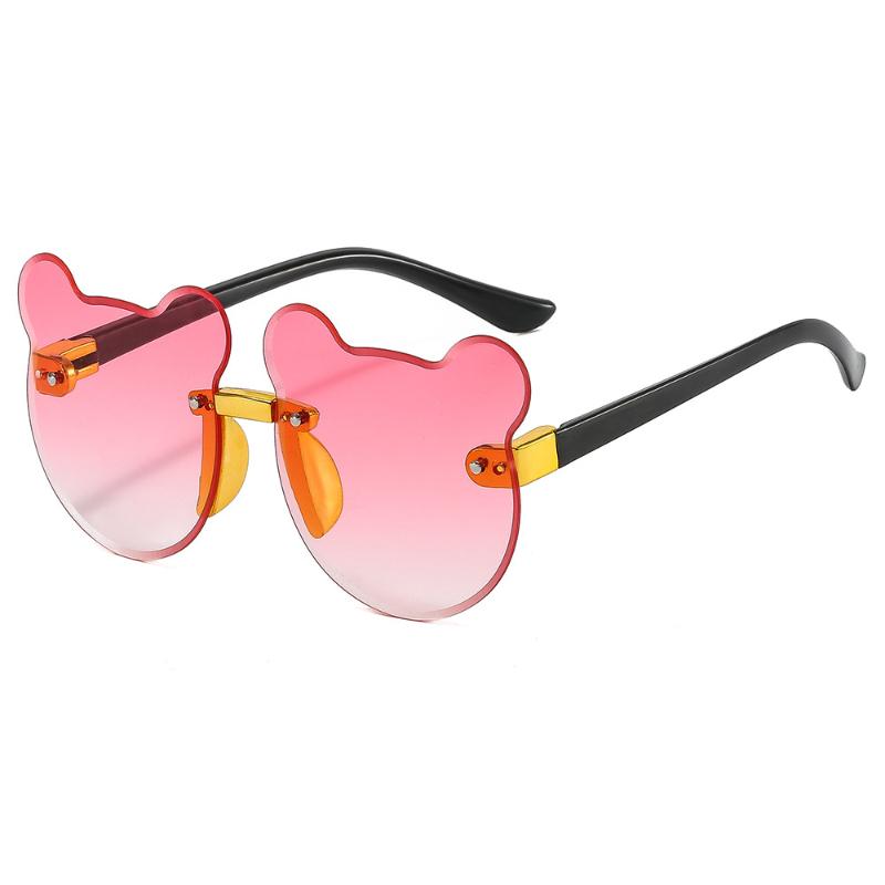 Girls Boys Cute Bear Animal Cartoon UV400 Rimless Sunglasses Children Retro Round Sunglasses Outdoor Baby Shade Glasses Eyewear