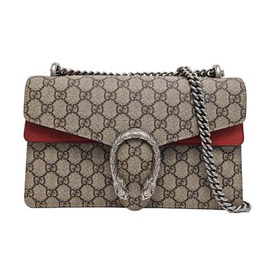 [Pre-Owned] Dionysus Chain Tiger Head Buckle Logo Canvas And Leather Shoulder Bag Small - Good #17BCLOL
