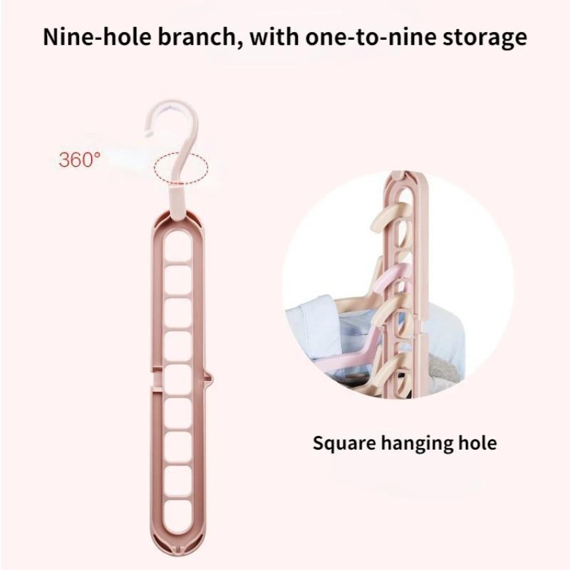 2Pcs/4Pcs 9-in-1 Multifunctional Foldable Reusable Hanger Storage Rack Nine Hole Plastic Hanger For Household Garments