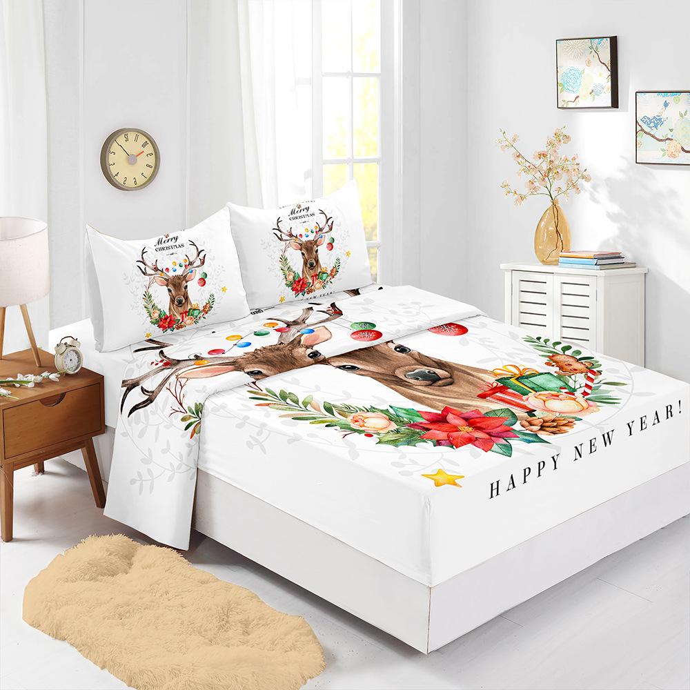 Popular Christmas Mattress Four-Piece Children'S Bedding Digital Printing Mattress Protective Cover