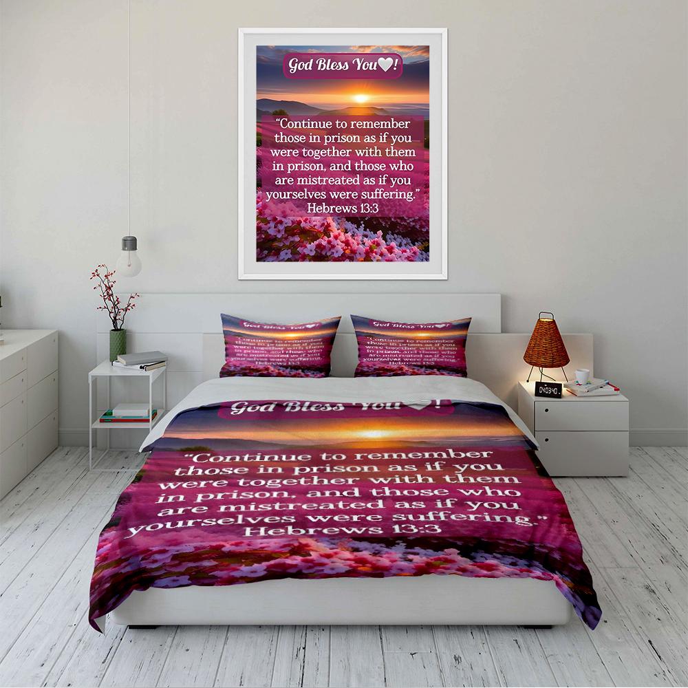 Christian Bedding Set with Hebrews 13:3 Quote Bedding Set (1 Duvet Cover, 2 Pillowcases, Duvet Not Included)