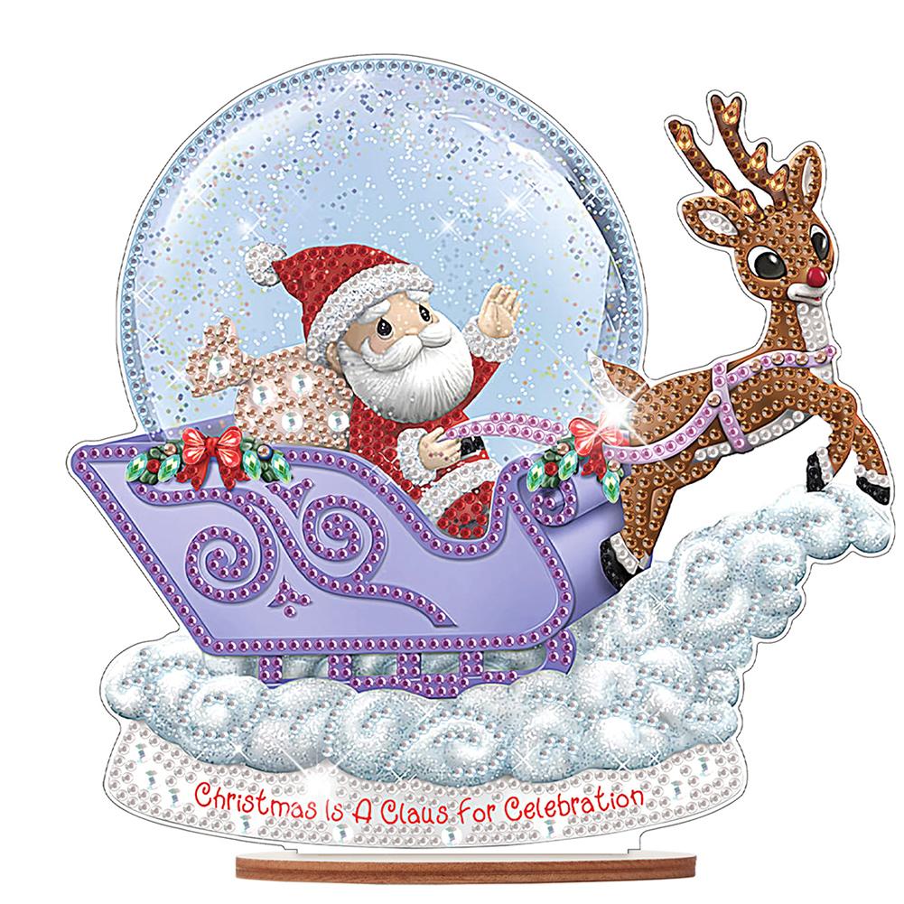 Wooden Santa Ornaments Kit Diamond Painting Desktop Diamonds Painting Desktop Decorations for Xmas Table Office Home Decoration
