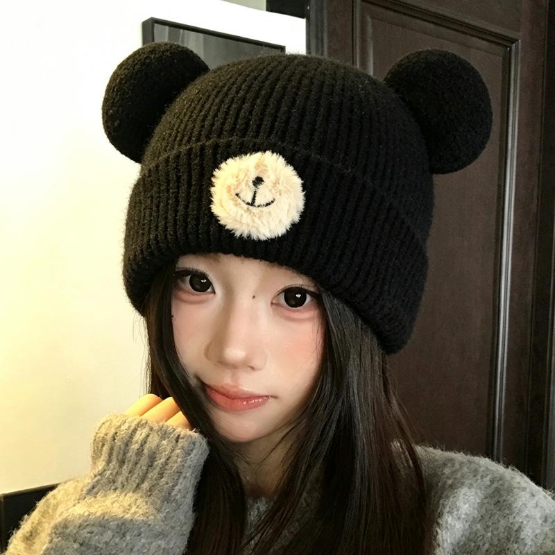 Autumn and winter fashion hat women's cute bear ears wool hat warm casual face small knitted hat
