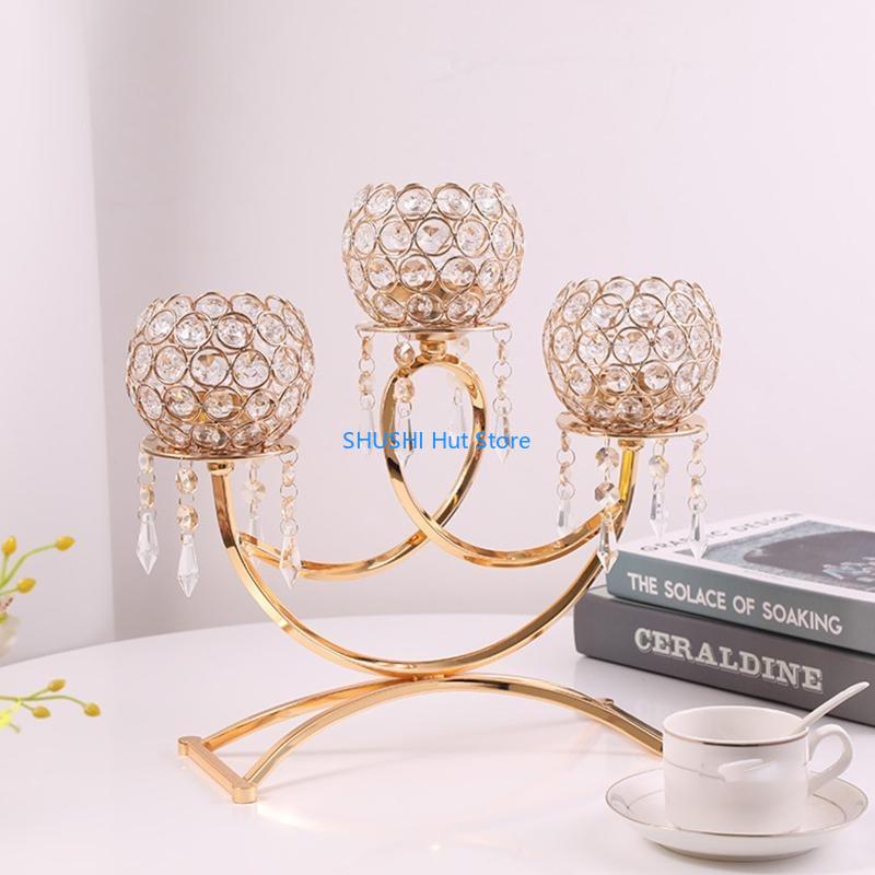 Crystal 3 Arms Candlestick Holders Ornaments Table Centerpieces for Wedding D57B