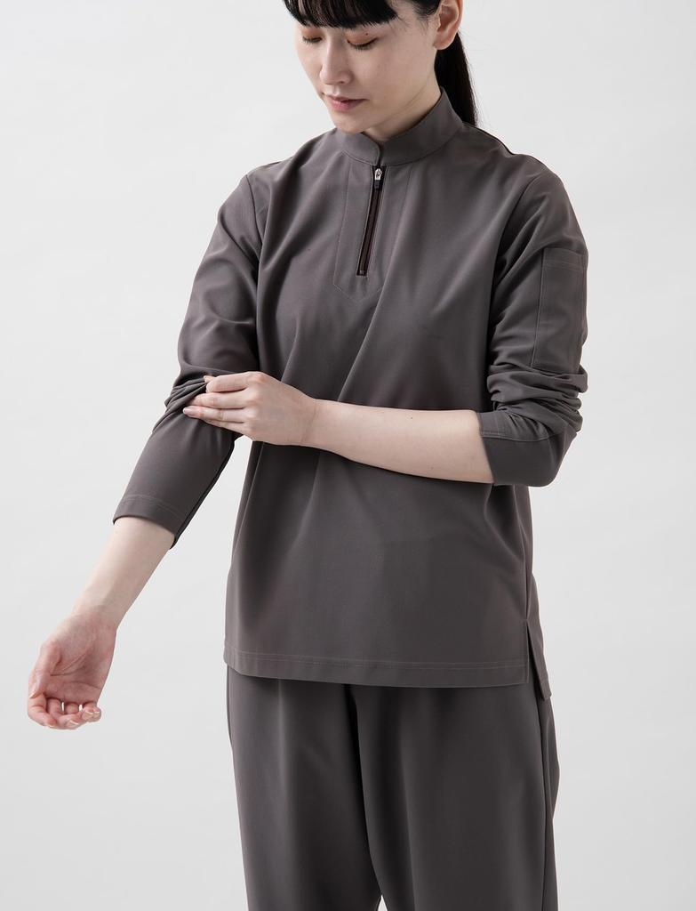 Seven Uniform CU1967-4 Moss Green LL Zip-Up Stand Collar Long Sleeve T-Shirt