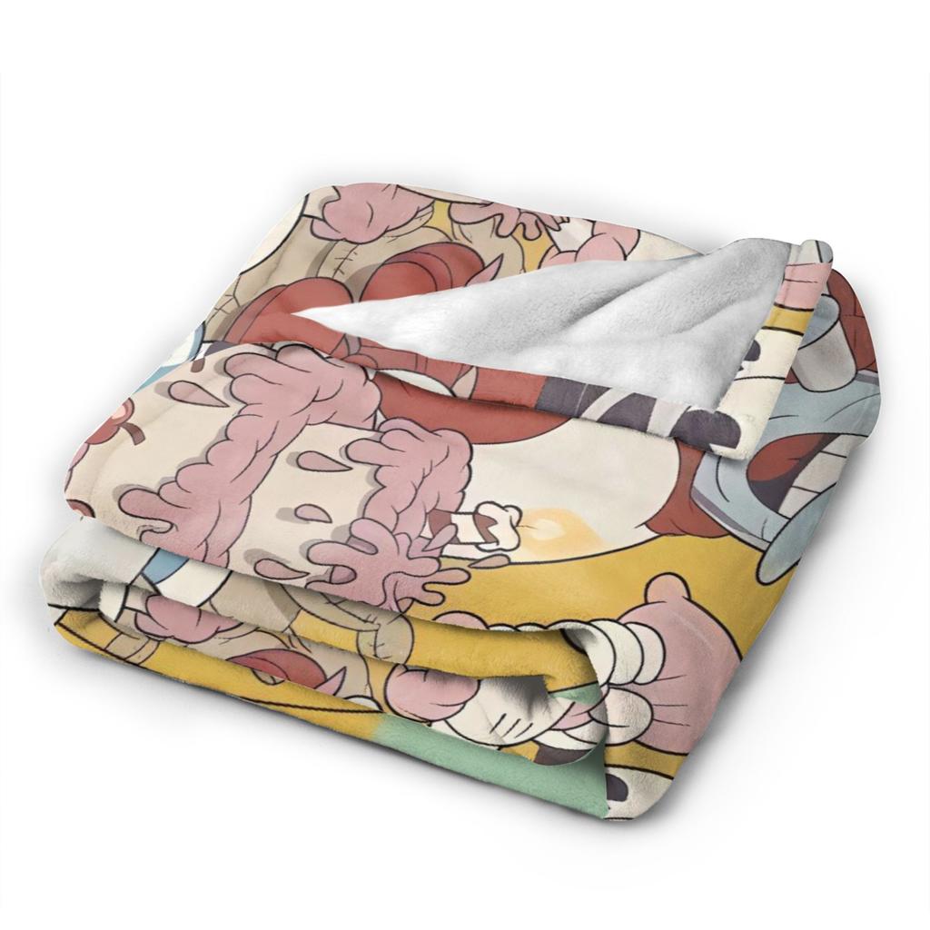 Cupheads & Mugmans Blanket Cartoon Warm Soft Funny Plush Throw Blanket For Kids Adult Living Room Flannel Bedspread Bed Cover