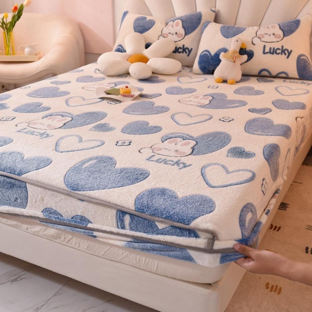 1 Pc Warm Coral Velvet Fitted Sheet Elastic Mattress Cover Fluffy Coral Fleece Bed Sheet Winter Warm and Cosy Plush Fitted Sheet
