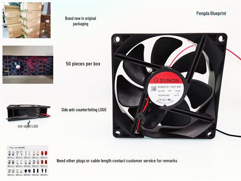 12V 1.84W 9CM Power Supply Case Fan EF92251S1-1000C-A99 3-hole 2-wire terminal