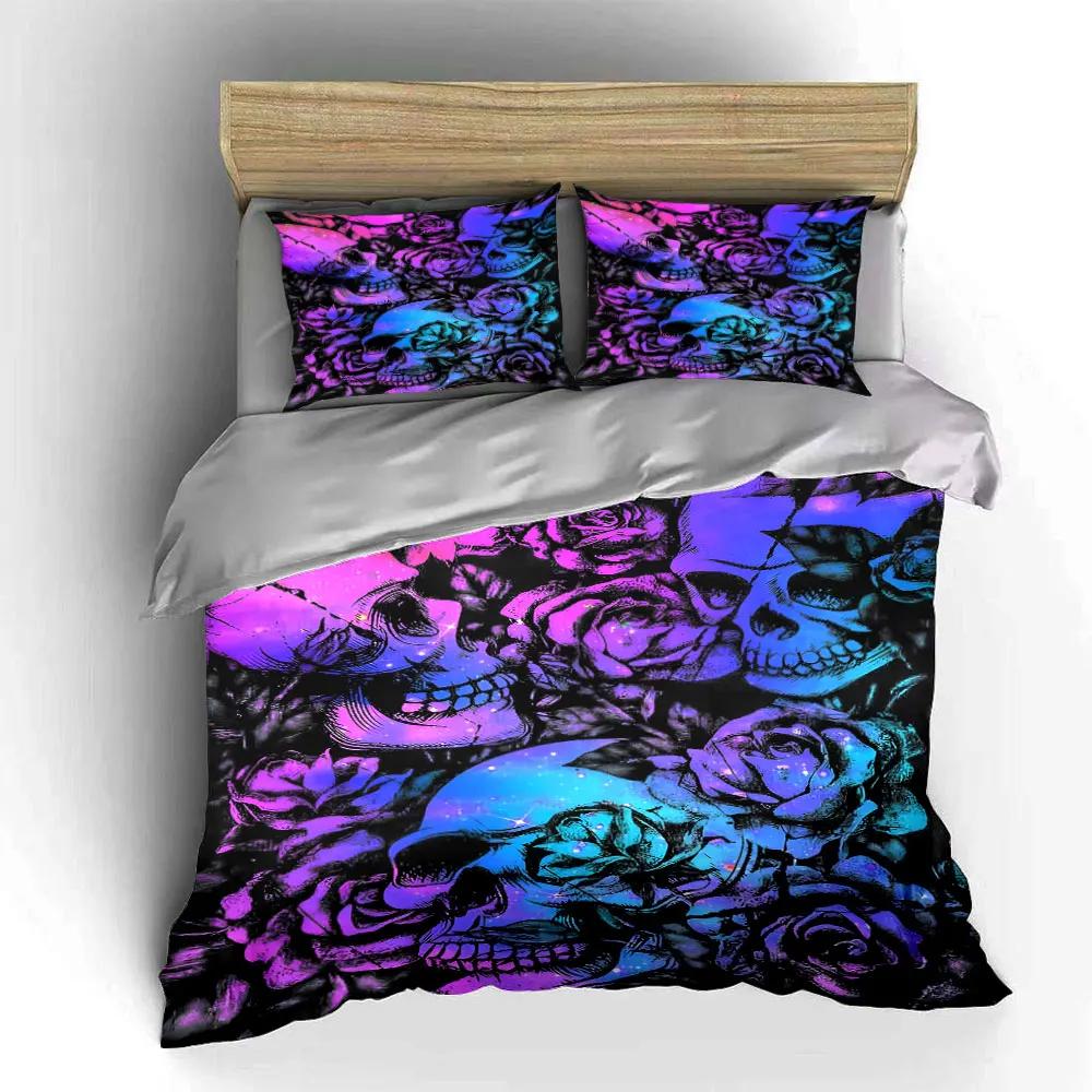 """Totenkopf Rose Kunst Dekor Set" Weiches Bequemes Bettbezug Bettwäsche Set Enthalten 1*Bettbezug & 2*Kissenbezüge Geschenk"""