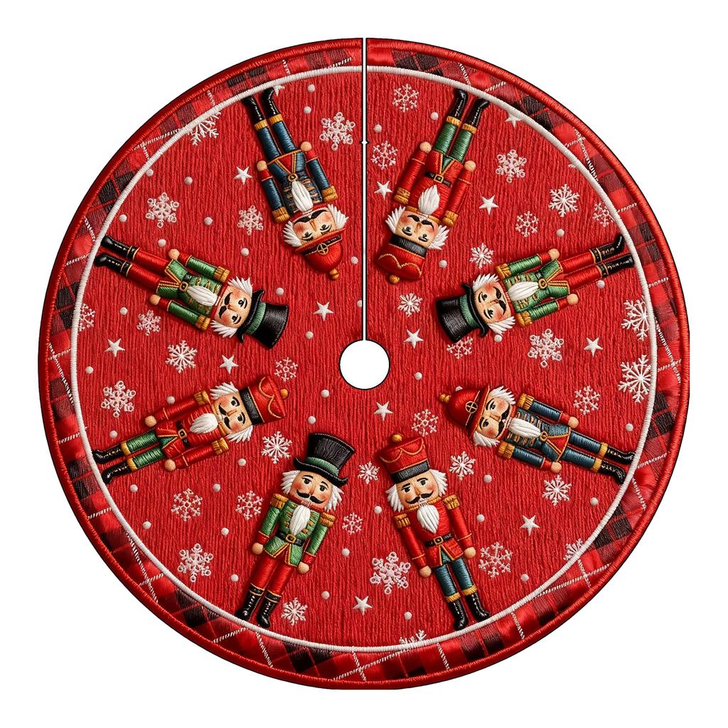 Christmas Tree Skirt with 2D Embroidery- Digital Print for Holiday Festive Decoration