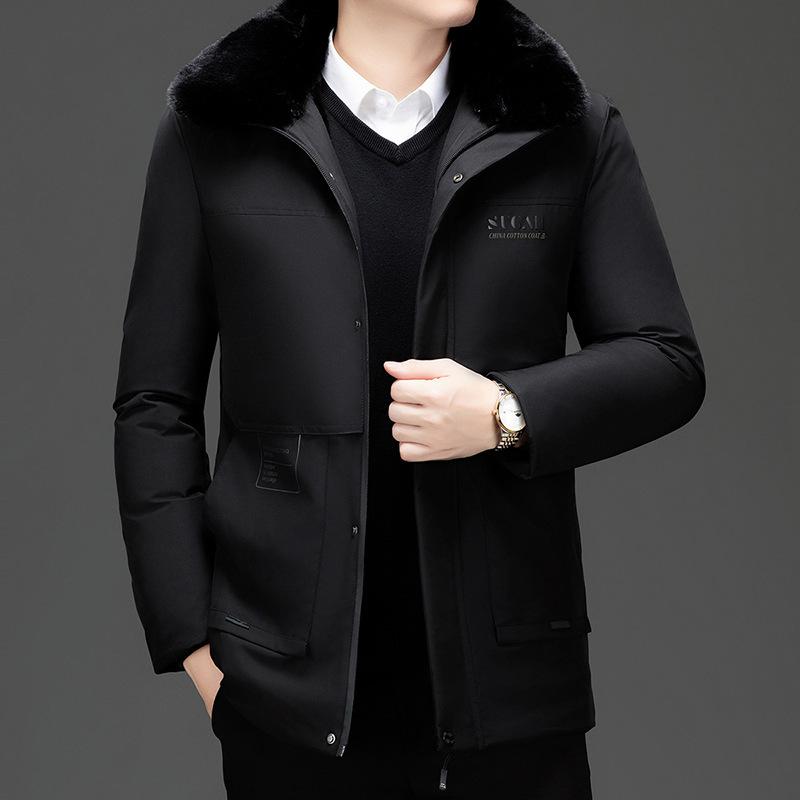 Winter business cotton-padded jacket piled and thickened medium and old lapel collar cotton-padded jacket