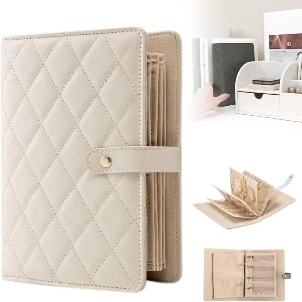 

High Quality Transparent Jewelry Storage Book Velvet with Zipper Necklace Binder Storage Book Luxury PU Leather Clear Pockets бежевый