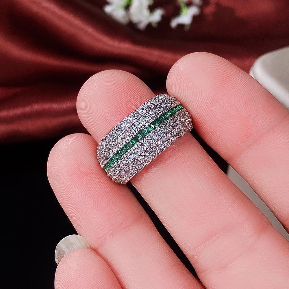 Huitan Bling Bling Green/White Cubic Zirconia Rings Women Gorgeous Wedding Party Finger Accessories High Quality Fashion Jewelry