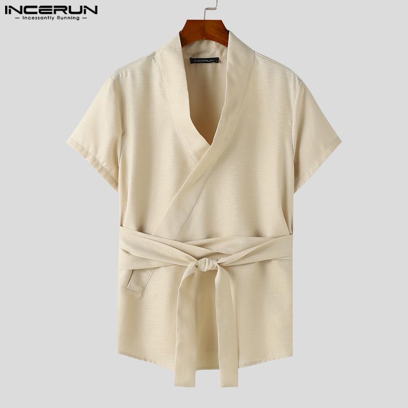 INCERUN Men Front Cross Tops Bandage Sleeveless Casual Loose Tanks Vest