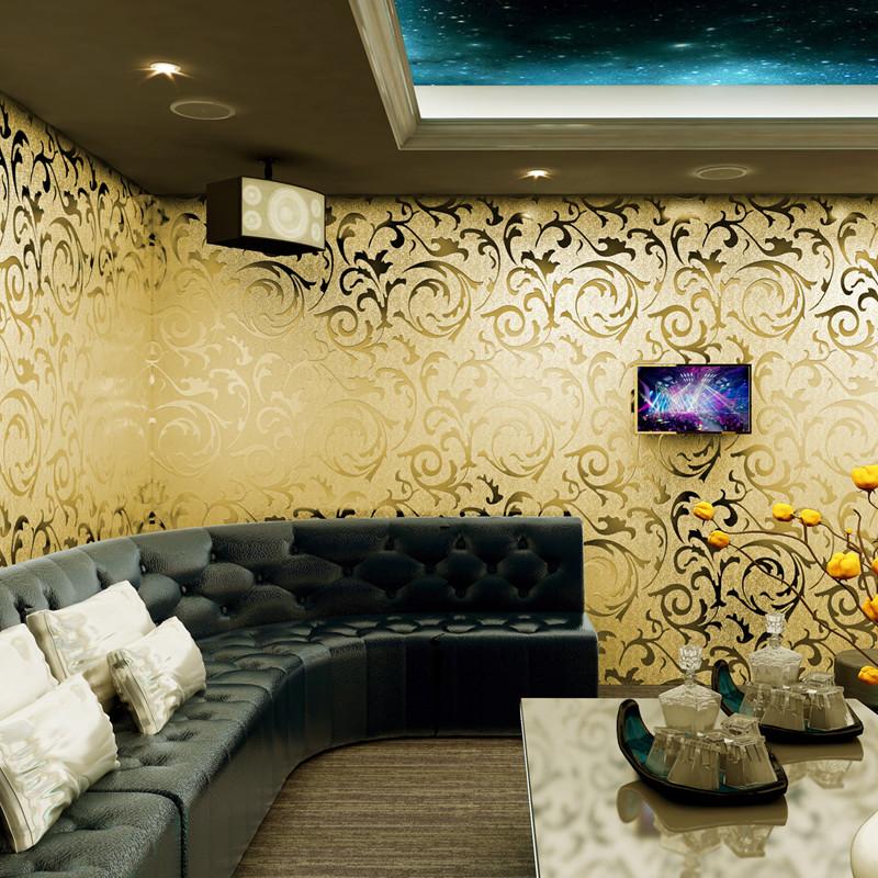 Luxury Reflective Acanthus Leaf Gold Foil Wallpaper PVC Metallic Waterproof Ktv Wallpaper for Living Room Bar Hotel Decoration