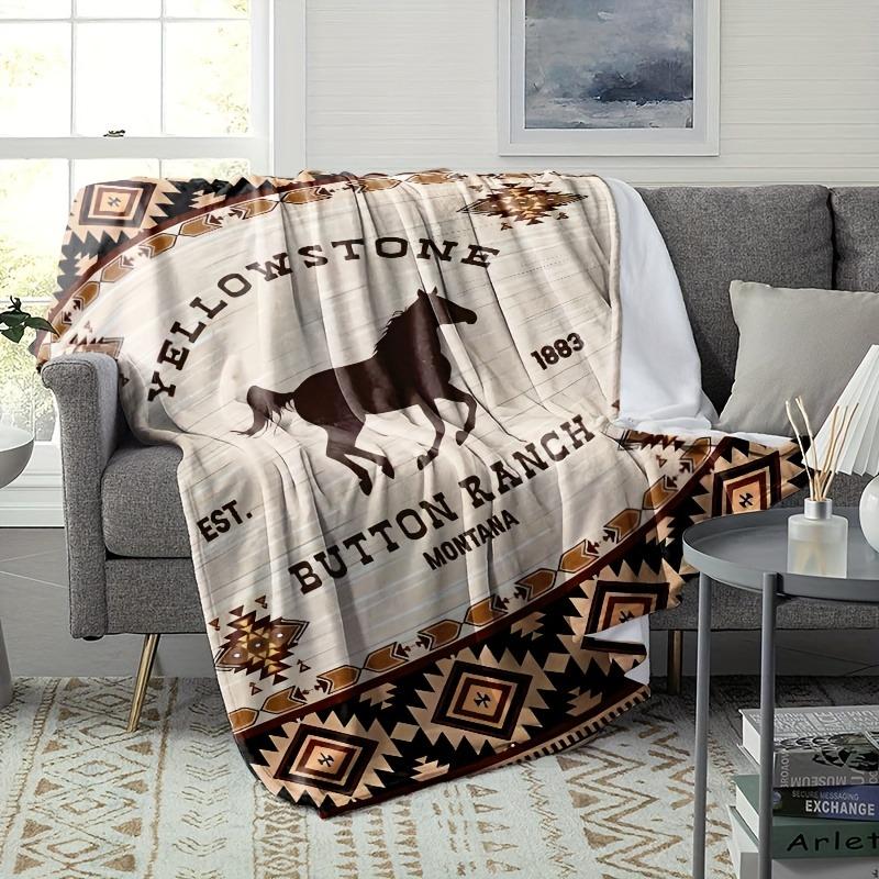 Morbida Leggera Vintage Southwestern Coperta Plaid Stampa Cavallo Yellowstone Stagione Unica Duratura Comfort Regalo Coperte