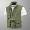 Men's Waterproof Quick-Dry Multi-Pocket Outdoor Photography Vest with Breathable Stand-Up Collar