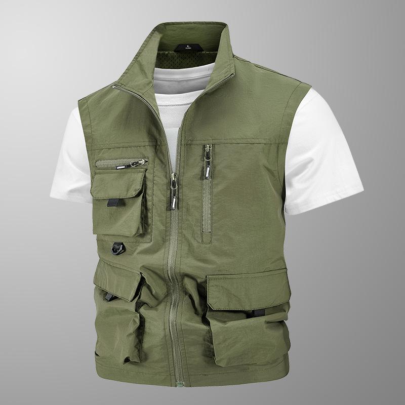 Men s Waterproof Quick-Dry Multi-Pocket Outdoor Photography Vest with Breathable Stand-Up Collar L