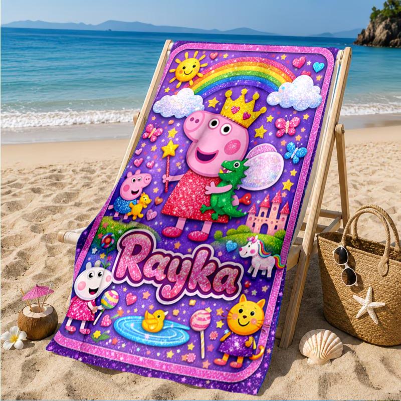 Princess Peppa Beach Towel, Quick-drying, Easy to Care for, Suitable for Both Fitness and Beach Vacations,Sports Essential