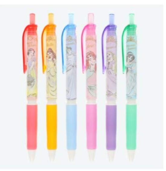 Disney Princess Ballpoint Gel Signo Tokyo Disney Resort Snow and Set of 6 Pens, Ink, Water-Based, Stationery, TDR, White, Belle, Cinderella, Ariel, чёрный